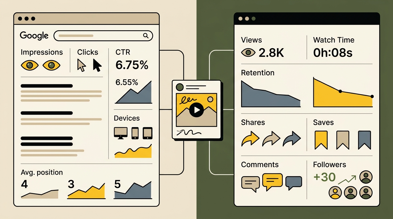 Difference between Google Search and social-platform content metrics