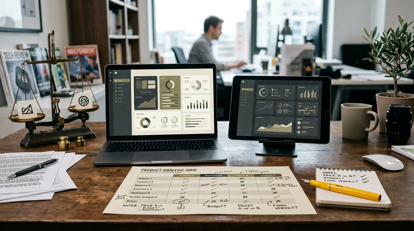 Side-by-side software comparison with evaluation matrix